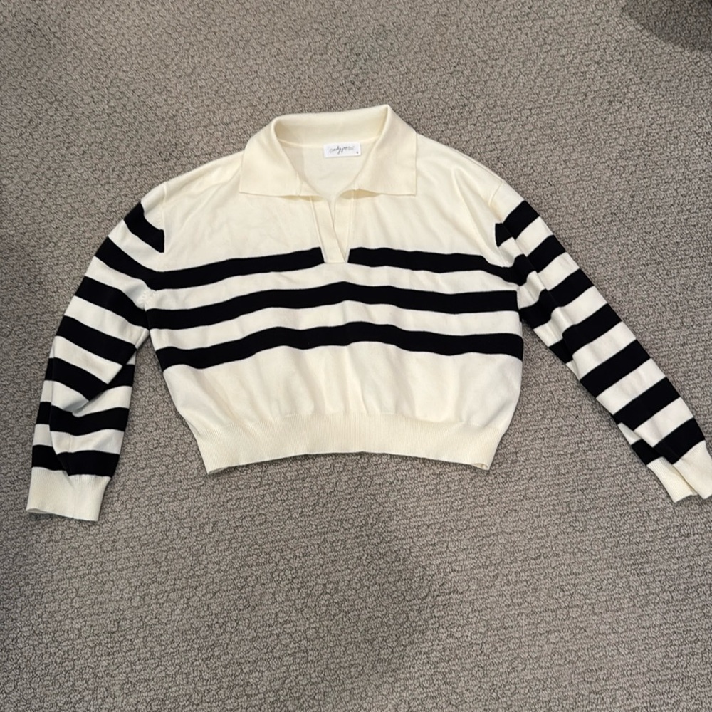 Carly Jean Los Angeles collared, striped sweater. Size M
